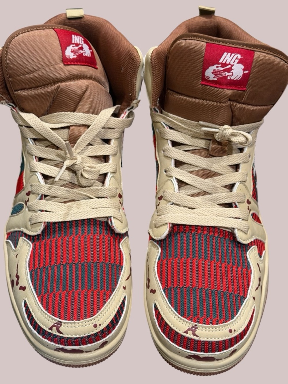ING Red, Teal & Tan High-Top Sneakers